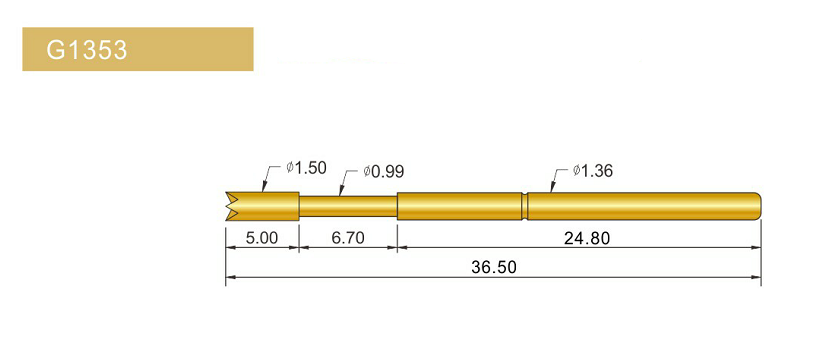 G1353-Q探針、四爪頭探針、1.36mm測試針、總長36.5mm、彈簧針圖片、測試針圖片、頂針圖片、探針圖片