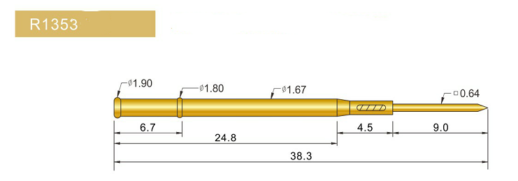 R1353-W探針套管、1.67mm測試針、總長38.3mm、彈簧針套管圖片、測試針套管圖片、頂針套管圖片、探針套管圖片